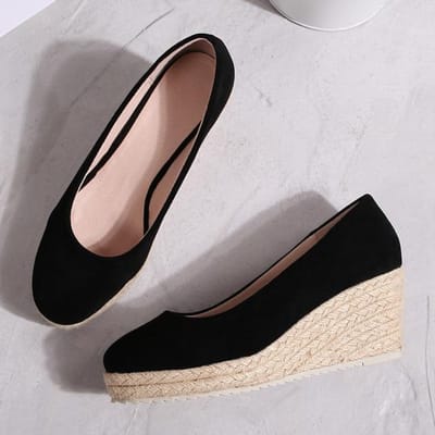 Prinses Kate'S Dezelfde Suede Wedge Enkele Schoenen Vrouwen Ondiepe Mond Espadrilles Lente En Herfst Nieuwe Sandalen Hoge Hakken 34 zwart