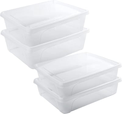 4x Voorraad/vershoudbakjes laag 2 en 2,5 liter transparant plastic/kunststof - 24 x 20 x 6 cm - 24 x 20 x 8 cm - Vienna - Vershouddoos bakje - Mealprep - Maaltijden bewaren