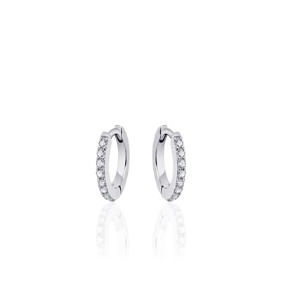 Jewels Inc. - Oorbellen - Oorringen met Scharnier - Vlak gezet met Zirkonia - 2mm Breed - 13.5mmØ - Gerhodineerd Zilver 925