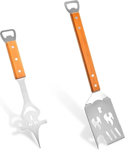Multifunctionele Grillset met 5-in-1 Spatel, RVS Bestek en Bakvork voor Kamperen en Buitenfeesten