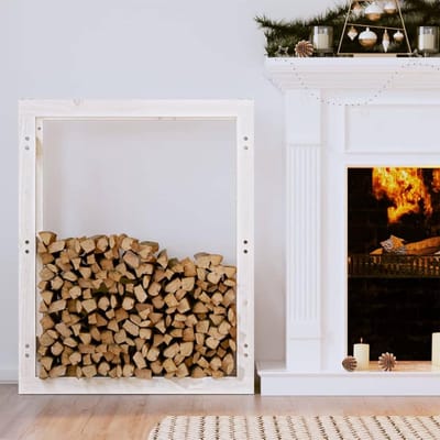 Houthouder - Houtopslag plank - Brandhout drogen - Massief grenenhout - 80x25x100 cm - Wit