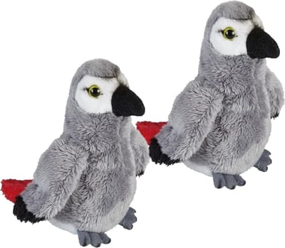 Ravensden Pluche grijze roodstaart papegaai knuffel - 2x - 15 cm - Papegaaien vogel knuffels