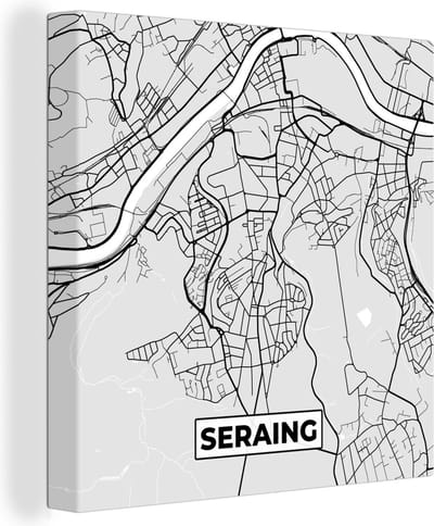 Canvas Schilderij Plattegrond – Seraing – Zwart Wit – Stadskaart - Kaart - 20x20 cm - Wanddecoratie