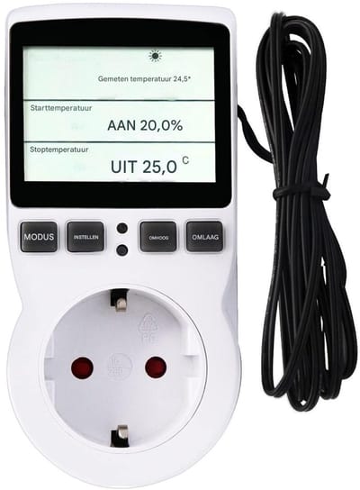 GELLDG Temperatuurregelaar - Digitale temperatuurregelaar - Sockettype - Verwarmings- en koelthermostaat - 230V - Met sensor, socket en sonde - LCD-scherm - Geschikt voor kassen, aquaria, glazen tanks, reptielen
