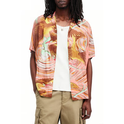 AllSaints Matsuri Ss Shirt Paradise Pink Maat: S | Casual Overhemden Outlet | Heren | Roze