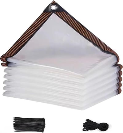 Waterdichte Outdoor Zeil 2 x 2 m met Oogjes, Transparant PE Zeil, Inclusief 5 m Touw en 25 Kabelbinders, Duurzaam en Opvouwbaar, Ideaal voor Camping en Serres
