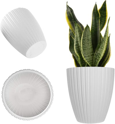 KADAX Decoratieve sierpot met binneninzetstuk, ronde plantenpot, bloempot van kunststof, plantenpot voor binnen en buiten, bloempot (wit, 30 cm)