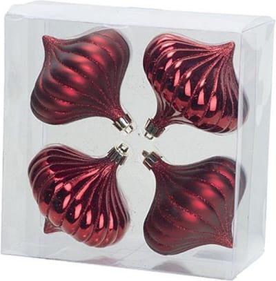 4x Rode tol kerstballen 10 cm kunststof kerstversiering - Onbreekbare plastic kerstballen - Kerstboomversiering rood