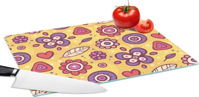 Glazen Snijplank - 39x28 - Patroon - Bloemen - Paars - Oranje - Snijplanken Glas