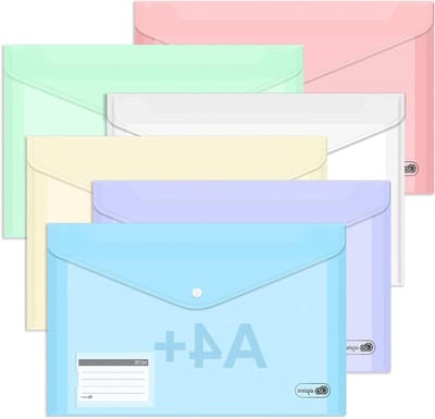 Kleurige A4 Documentenmap met Drukknop, Transparante Plastic Hoezen, Set van 12 voor School, Thuis en Kantoor