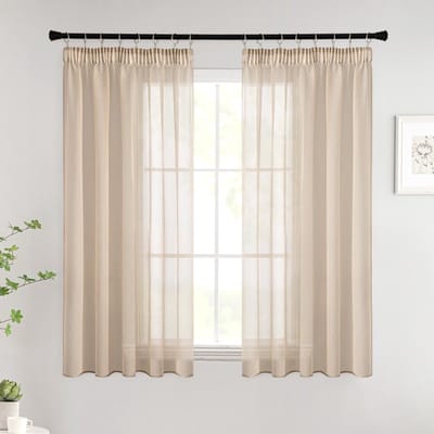 Unyqoos ® Transparante Korte Voile Gordijnen voor Woon- en Slaapkamer, Set van 2, Beige, Modern Design