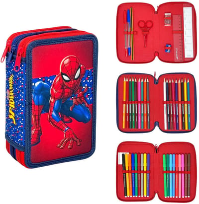 Spiderman Gevulde Etui - 3 Vaks Pennenetui - 44 delig - Rood