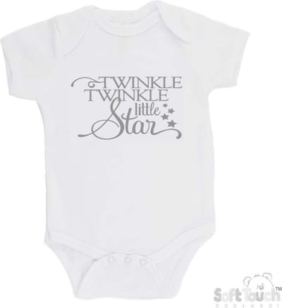 100@ katoenen Romper "Twinkle winkle little star" Unisex Katoen Wit/grijs Maat 62/68