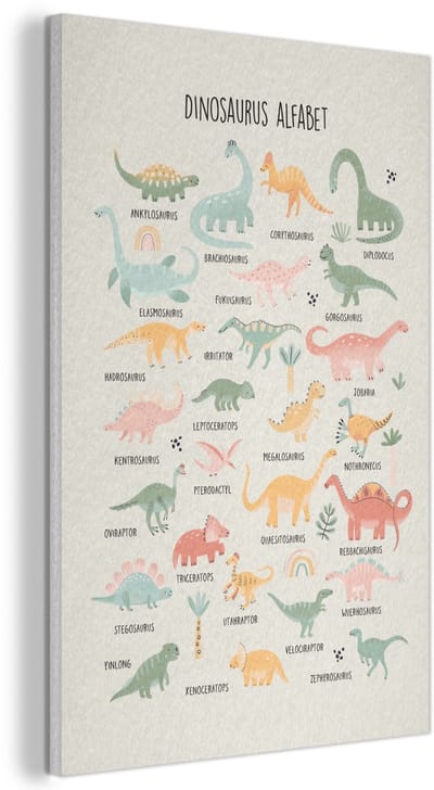 Akoestisch wandpaneel 40x60 cm - Vilt schilderij Dinosaurus alfabet - Leren voor kinderen - Dino's - Educatief - Akoestische panelen - Geluidsdempende wanddecoratie - Geluidsisolatie woonkamer - Muurdecoratie geluidspanelen