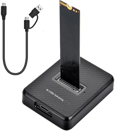 GELLDG Dockingstation voor Harde Schijven - M.2 NVMe & SATA SSD Adapter - 10Gbps Transmissiesnelheid - Plug en Play - 66*51*13.4mm - Geschikt voor 2230 2242 2260 2280 M2 SSD's - USB 3.1 Gen2 Duaal Protocol