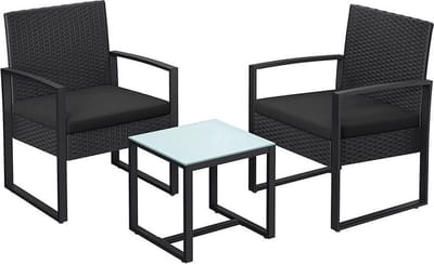Tuinstoelen Tafelset - Balkonstoelen Met Tafel - Tuinmeubelset - Outdoor Stoel En Tafel Set - Tuin Bistro Set - Outdoor Zitset - Zwart