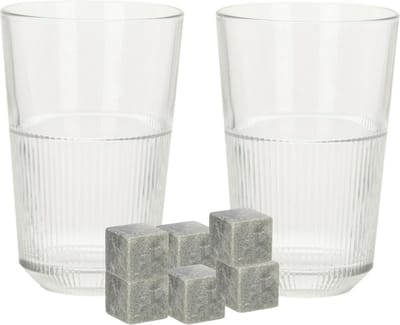 Excellent Houseware whiskyglazen - set 4x van 360 ml - 9x whisky ijsblokstenen - Cadeau set vaderdag