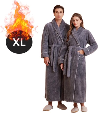 Bovista Badjas Heren - Fleece - Katoen - Badstof - Sauna - Hamam - Wafel - Bathrobe - Duster - Ochtendjas - Spa - Kimono - Grijs XL