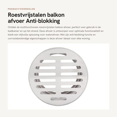 Dailygoods- Vloerafvoer Roestvrij Staal - Afvoerputje Buiten - Afvoerputje Douche - Antiblocking - Platte Mond 110 - Gloednieuw