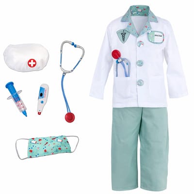 Den Goda Fen Verkleedkledij Dokter - Jas, broek en accessoires - Multi - Maat 3-4 jaar