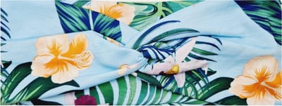 Haarsoires Haarband Twist 9cm – Tropische Bloemenprint – Jersey Stof – Lichtblauw - Zachte Knoop Hoofdband - Haaraccessoire voor Dames & Meisjes