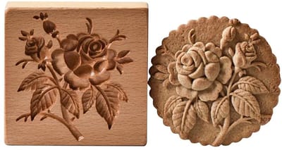 Dailygoods - Houten koekjesvorm, gesneden bakken reliëf, koekjesstempel, grappige 3D hart roos koekjesvorm voor Kerstmis Pasen Thanksgiving Valentijnsdag verjaardag keuken DIY bakgereedschap (roos #1)