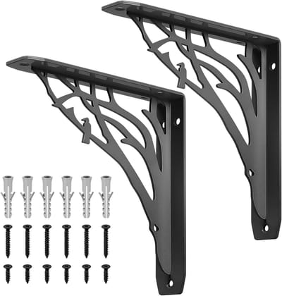 2 Stuks Zwarte Metalen Planksteunen voor Vintage Hoekplanken, Antieke Wandconsole en Decoratieve Plankhouders