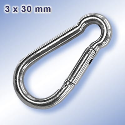 (2 STUKS) 3X30MM KARABIJNHAAK RVS-A4 (AISI 316) DIN 5299