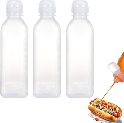 fles, 3 stuks, knijpfles, 300 ml, knijpfles, transparante plastic knijpfles met doppen, geen lekkage, flessen voor sauzen, azijn, ketchup, BBQ