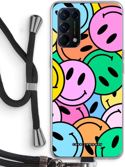 Case Company® - Hoesje met koord geschikt voor Oppo Find X3 Lite hoesje met Koord - Smiley N°1 - Telefoonhoesje met Zwart Koord - Bescherming aan alle Kanten en Over de Schermrand