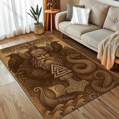 Tapis imprimé Viking Rétro 3D pour Chambre à Coucher Salon Chevet Canapé Tapis de Sol Décoration Moderne pour la Maison Tapis de Zone Plusieurs Tailles Arrivée Rapide 50x80cm (20x31in)