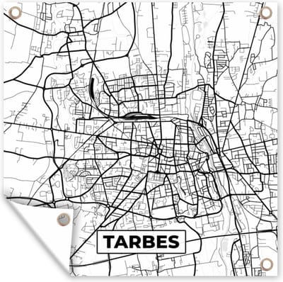 Tuin poster Kaart - Tarbes - Frankrijk - Stadskaart - Plattegrond - Zwart wit - 200x200 cm - Tuindoek