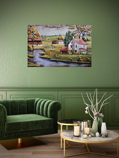 Metalen 3D schilderij countryfield 60 cm x 80 cm - schilderij - metal - muurdecoratie - wall - deco - kunst - wanddecoratie - metaal - wandschilderij - decoratief - interieur - huis - home - cadeau - geschenk - gift - verjaardag - - kerst - nieuwjaar