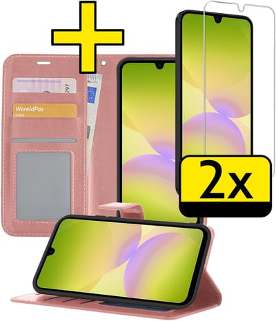 Hoesje - Met 2x Screenprotector - Geschikt voor Samsung Galaxy A26 - Luxe Pasjeshouder - Bookcase Portemonee - Flip Case - Kunstleer Book Case - Flipcase Hoes - Book Cover - Walletcase - Portemonneehoes - Telefoonhoesjes - Rosé goud