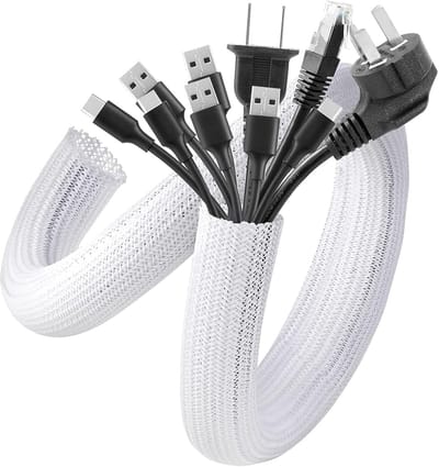 Famanu - kabelslang, zelfsluitende kabelbescherming, geweven en snijbare kabelmantel, flexibel 3m, diameter 12-20mm, verstoppen in het bureau, tv, vloer, wit