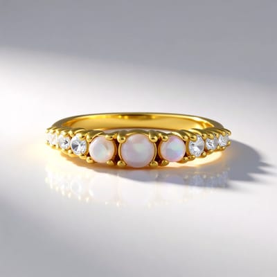 Cavill - Zilveren ring - 925 Sterling zilver verguld - Australische opaal 0.3 ct - Sprankelende Tanzaniaanse zirkonen 0.37 ct - Elegante cabochon ring
