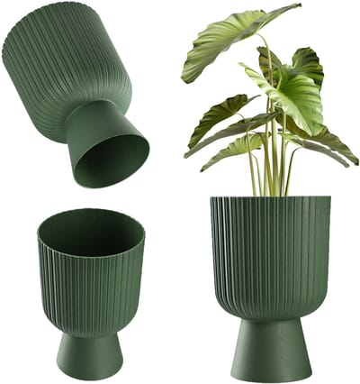 KADAX Bloempot in kelkvorm, kunststof, 2 maten, 5 kleuren, plantenbak voor balkon, terras, vensterbank, trofee plantenbak (17,8 x 26,3 cm, groen)