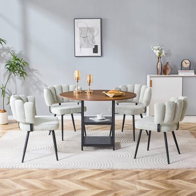 MODENUIT Eettafelset - Ronde Eettafel 107 cm Met 4 Stoelen - Dubbele Opberglagen - Eetkamer - MDF En Metaal - Lichtbeige