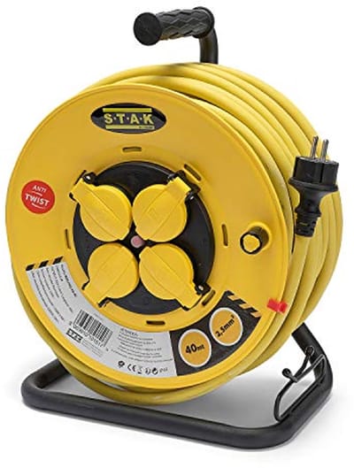 Kabelhaspel - Geel - 40 m - Waterdichte Vaste Trommel met 4 Stopcontacten - Voor Bouwplaatsen en Tuin