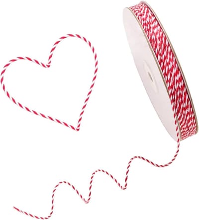 100m Katoenen Touw in Rood en Wit, 2mm Cadeaulint en Keukenkoord voor Kerstdecoratie, Cadeauverpakking en Creatieve Projecten