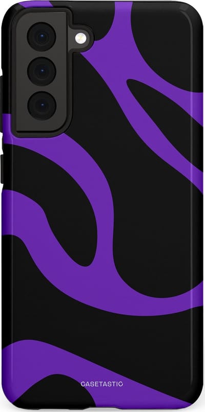 Casetastic Hoesje Geschikt voor Samsung S21 FE - Stijlvolle Beschermende Duo-layer Case - Golven van Paars en Zwart