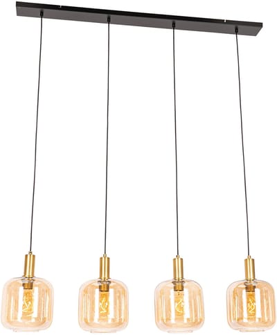 QAZQA zuzanna - Design Hanglamp eettafel voor boven de eettafel | in eetkamer - 4 lichts - L 120 cm - Zwart Goud - Woonkamer | Slaapkamer | Keuken