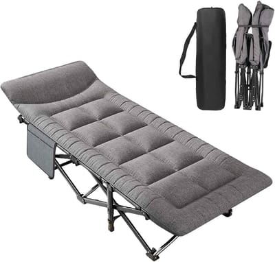 CYRO - Campingbedje met Matras - Campingbed - Stretcher Ligbed Inklapbaar - Veldbed - Zachte Stof - met Opbergtas - Grijs