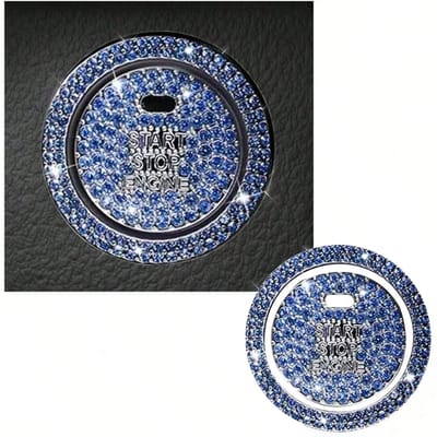 1 pièce Housse Brillant Bouton Démarrage Stop Moteur Voiture, Anneau Brillant Strass Garniture, Résistant aux Rayures, Antidérapant, Facile à Installer A&Blue