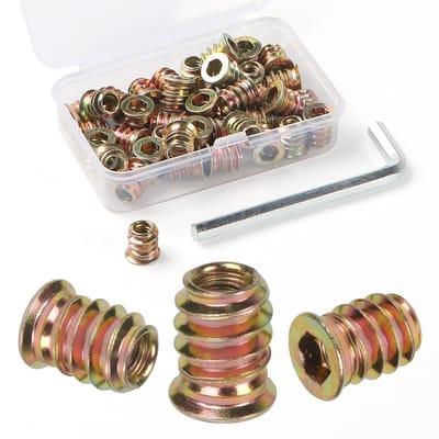 Dailygoods- Inschroefmoer M6x10 - 40 Stuks - Schroefdraadinzet - Hoogwaardig Koolstofstaal - Corrosiebestendig - Gekleurd Verzinkt - Draadinzetstuk