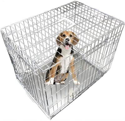 Ploutos® Hondenbench - Hondenbench Met 2 Deuren - Hondenbench Met Metalen Lade - Zilver - 78cm x 9cm x 56cm