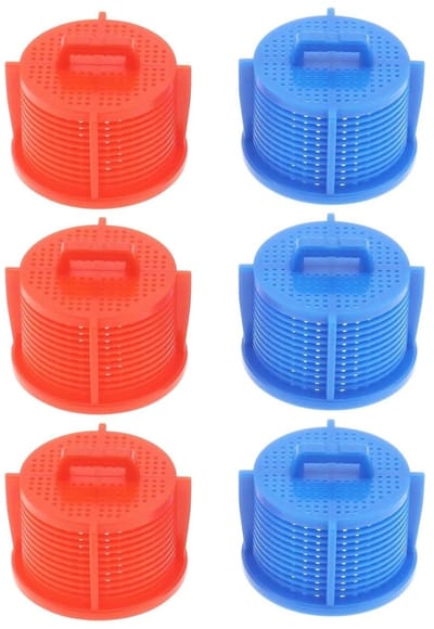 Dailygoods- Inlaatfilter Set van 6 - Universele Filters - Rood/Blauw - Gaasfilter - Eenvoudig te Reinigen - Voor Wasmachine Accessoires - Wasmachinefilter