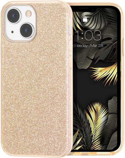 HB Hoesje Geschikt voor Apple iPhone 13 - Goud - Glitter Back Cover