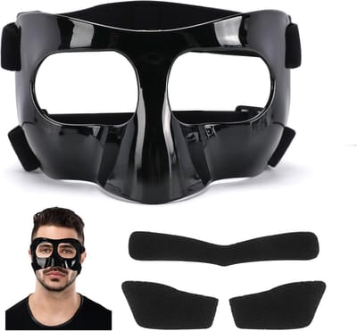 Verstelbaar Ademend Beschermend Neusmasker voor Tieners - Sportaccessoires voor Basketbal en Voetbal, Volledig Frame Zwart
