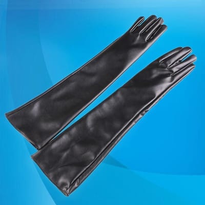 Dames Performance Lange Leren Handschoenen met Verlengde Warme en Fluweelachtige Trouwjurk met Modieuze PU Leren Handschoenen . black